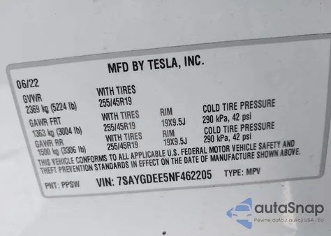 2022 Tesla Model Y Long Range Dual Motor All-Wheel Drive из США, поврежденный, VIN 7SAYGDEE5NF462205